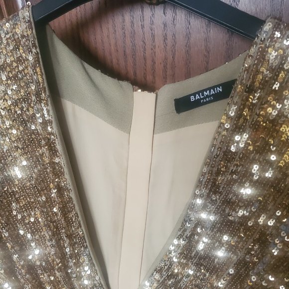 BALMAIN Paris Gold sequin mini dress - Picture 3 of 6